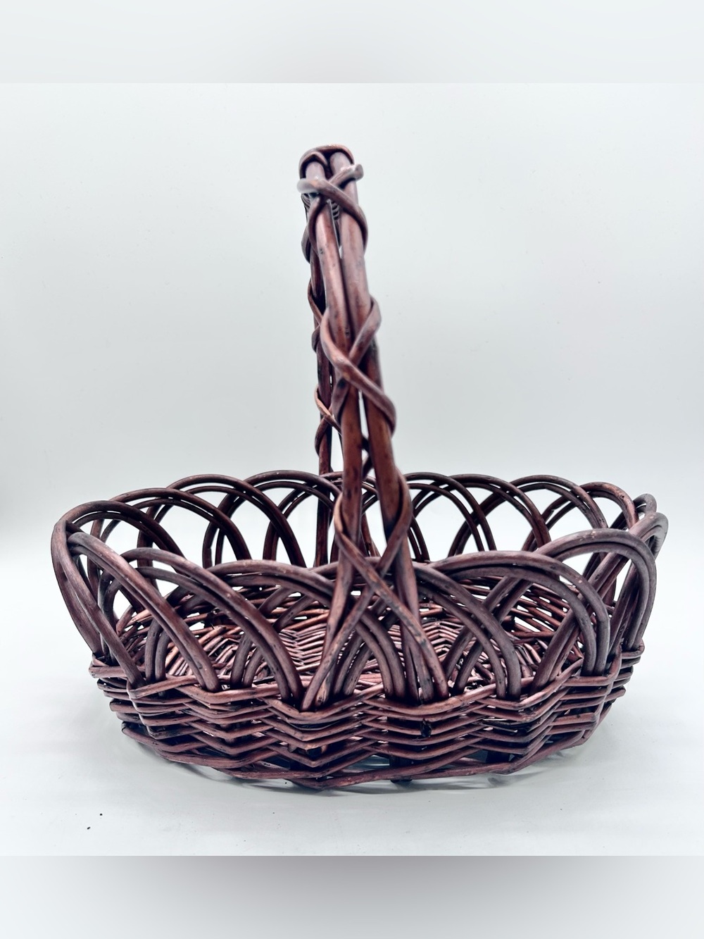 Vintage Wicker Rattan Vine Gathering Basket Brown 10.5" x 9.5"